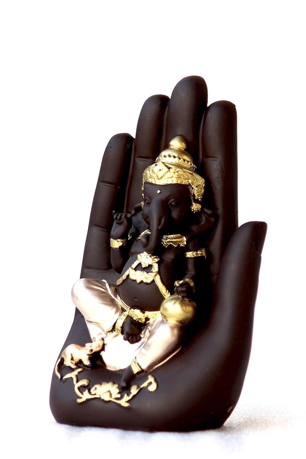 eCraftIndia Golden Handcrafted Palm Ganesha Decorative Showpiece